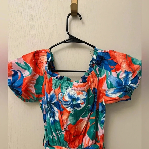 Zara Floral Belted Midi Dress with Buttons and Pockets and Puff Sleeves Size S - Picture 5 of 11